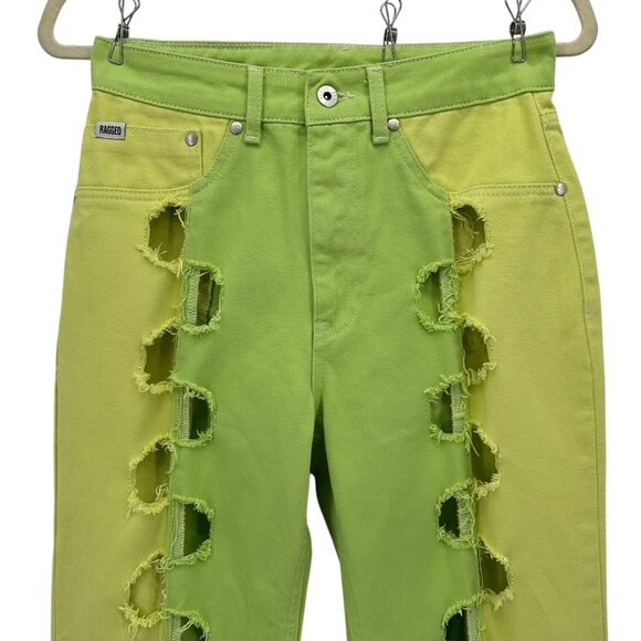 Ragged Priest Womens 28 Jeans Clacker Dad Jean Lime Green Yellow Cut Out - Picture 2 of 10